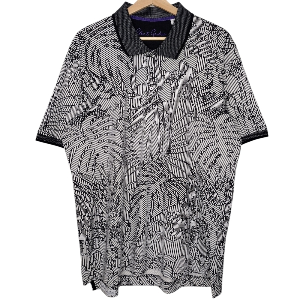 Robert Graham Barrier Island Tropical Palm Classic Fit Polo Shirt Sz L